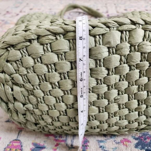 Wicker Beach Oversized Bag Sage Green Lightweight Summer Tote - Picture 8 of 9